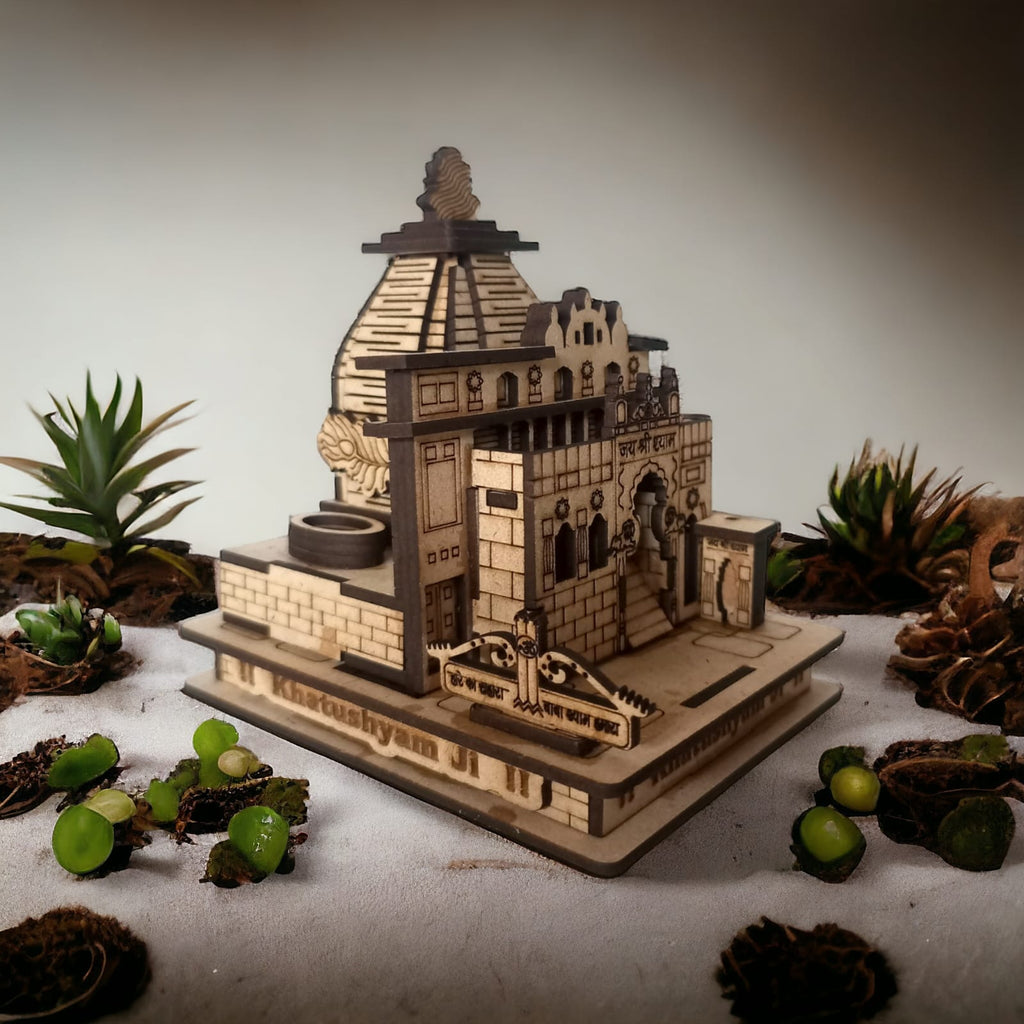 Khatu Shyam Ji Temple -Hand Crafted Wooden 3D Replica