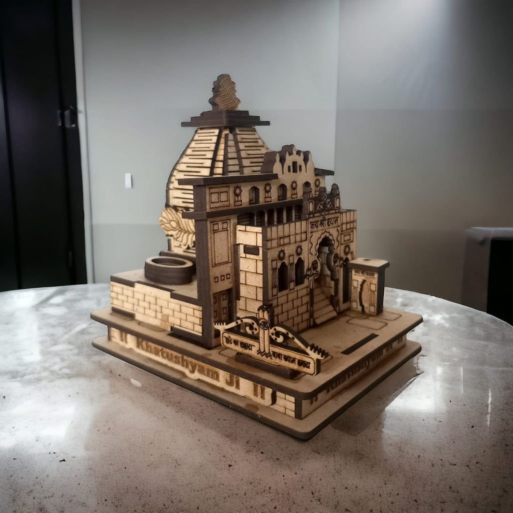 Khatu Shyam Ji Temple -Hand Crafted Wooden 3D Replica