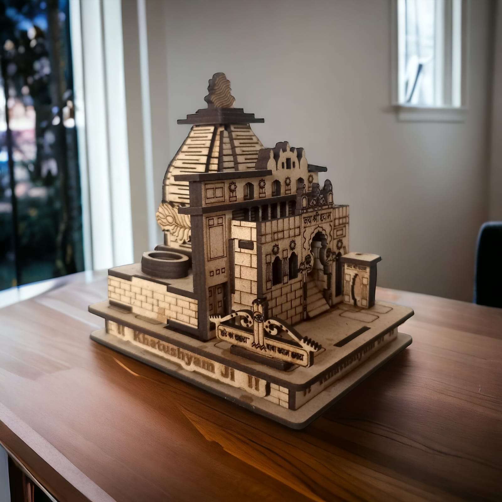 Khatu Shyam Ji Temple -Hand Crafted Wooden 3D Replica